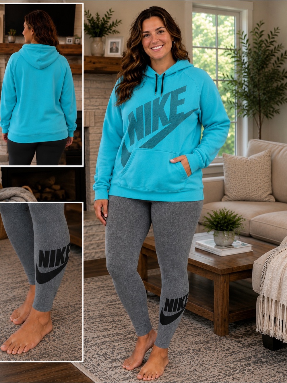 Nike women’s XL Teal Pullover Hoodie with Gray Leggings